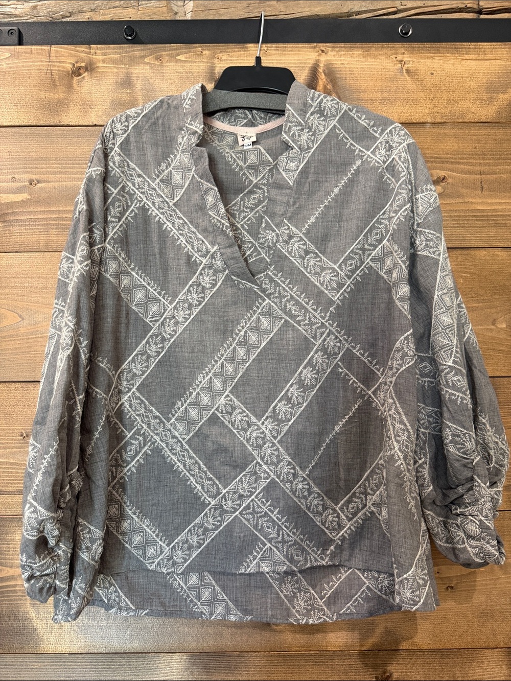 ivy jane Gray Embroidered V-Neck Blouse